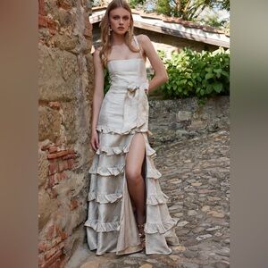 V Chapman Piana Dress Taupe Windsor Brocade NWT